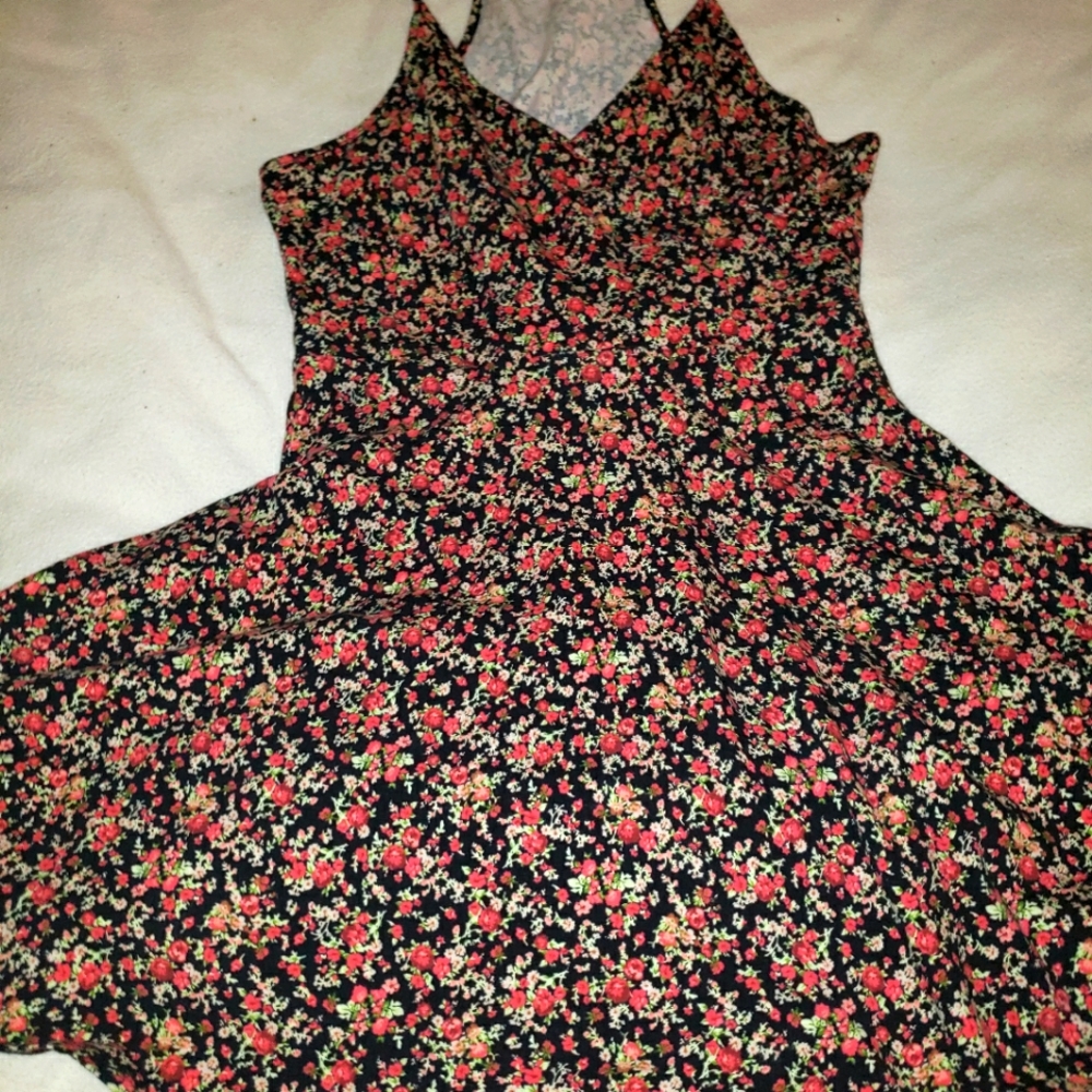 Black with red floral racer back sun dress